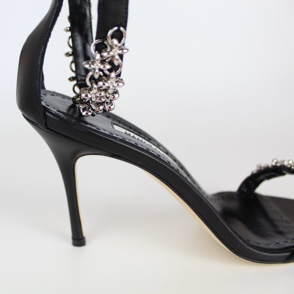 NEW MANOLO BLAHNIK Rekik Leather Chain Heeled Sandals - Picture 13 of 16